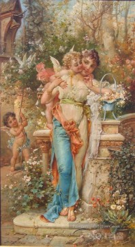 ange floral et beauté Hans Zatzka belle dame femme Peinture à l'huile